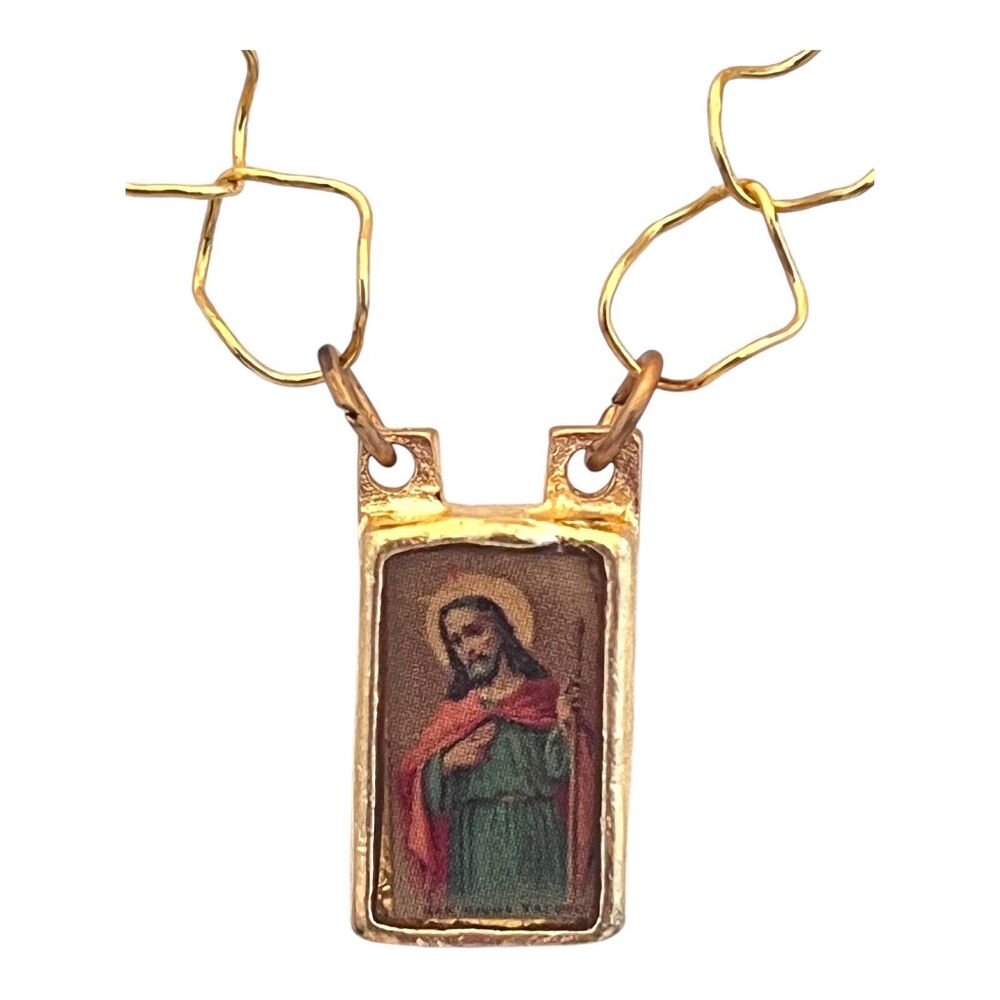 New PRAY St Jude Necklace Religious Pendant Gold Tone Hopeless Despaired - 9R